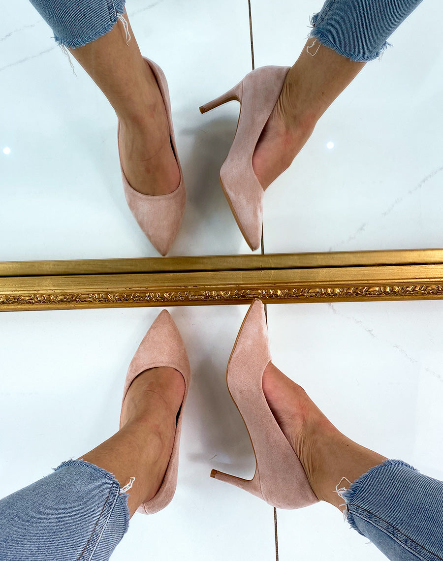 Escarpins pointus en suédine rose