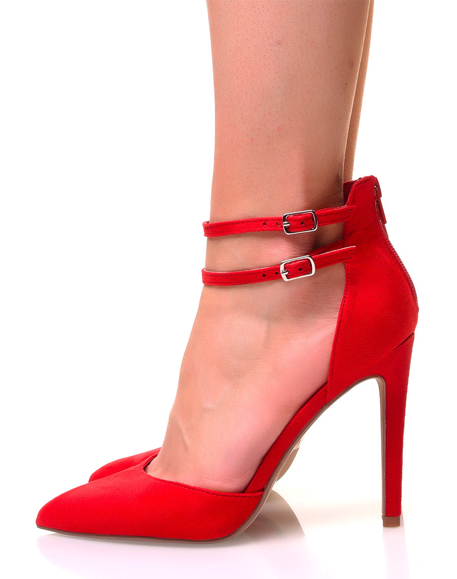 Escarpins rouges à bouts pointus doubles brides et talons aiguilles