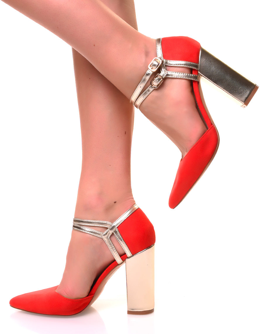 Escarpins à talons et bouts points oranges et dorés