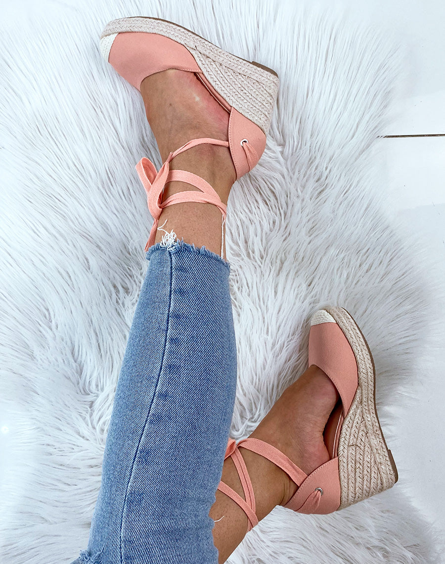 Espadrille à talon compensé rose