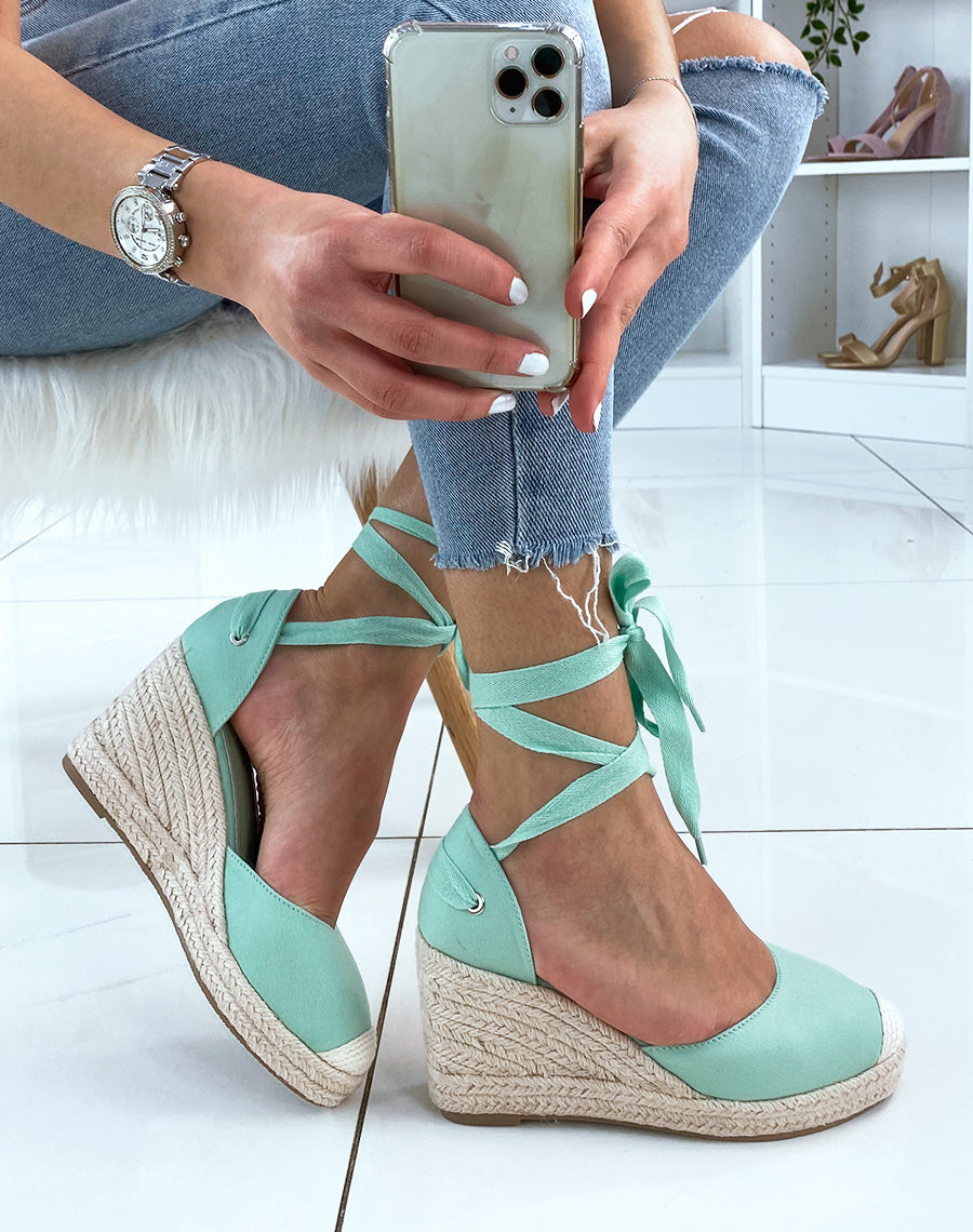Espadrille à talon compensé verte