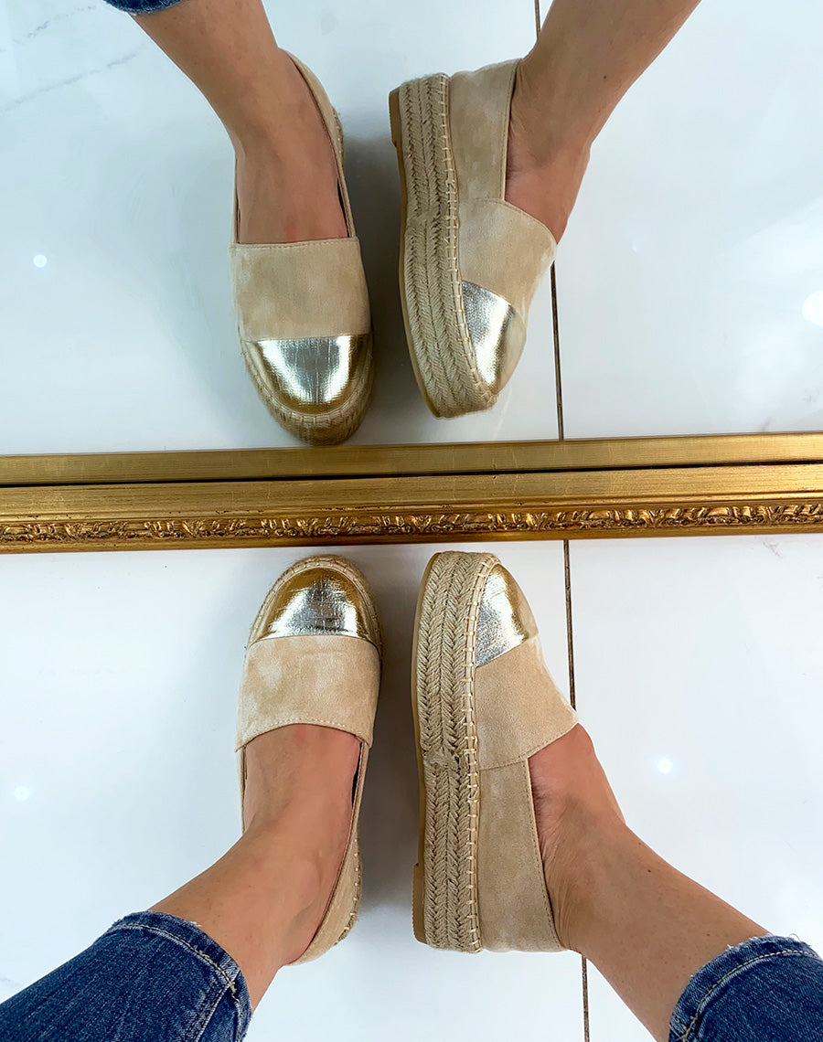Espadrilles beiges à empiècement métallisé