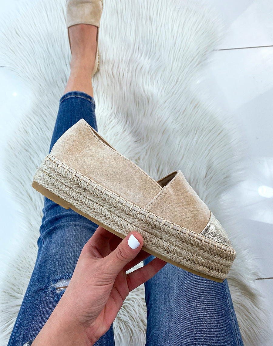 Espadrilles beiges à empiècement métallisé