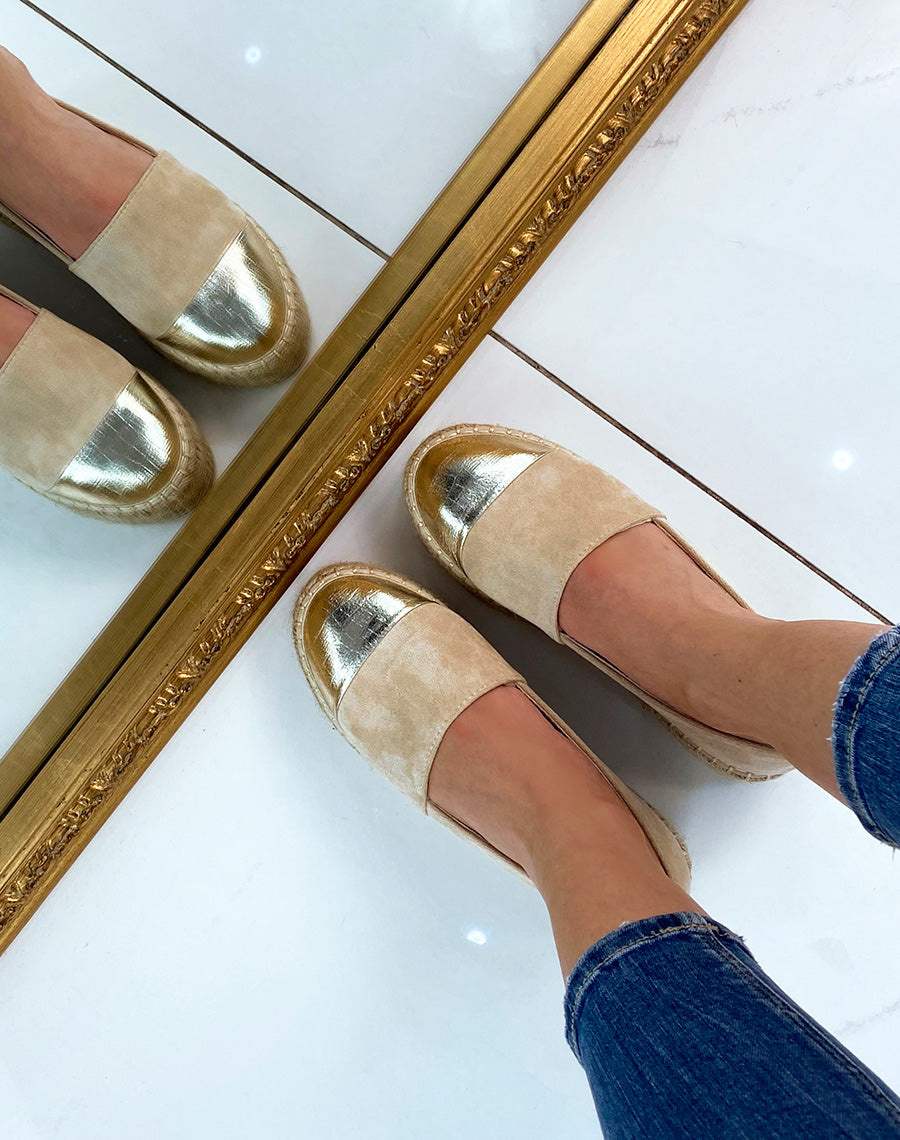 Espadrilles beiges à empiècement métallisé