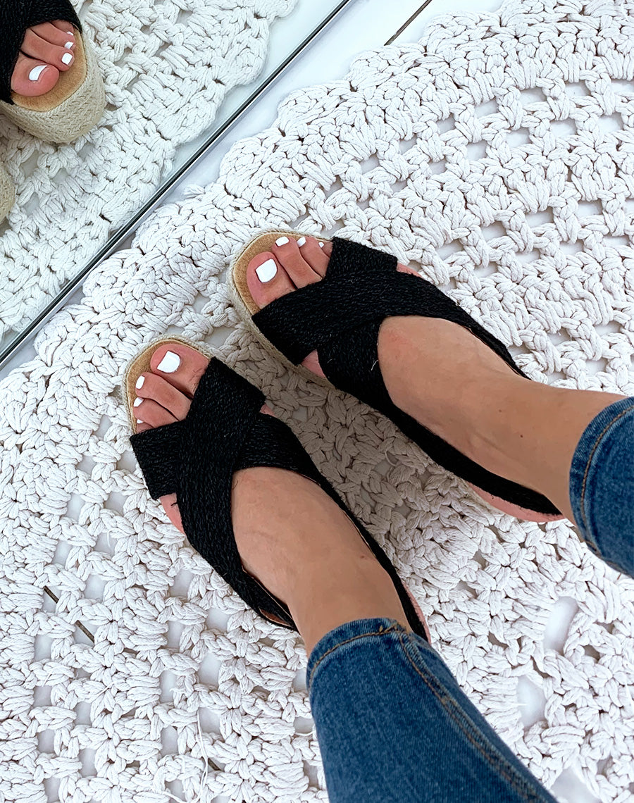 Espadrilles compensées en raphia noires