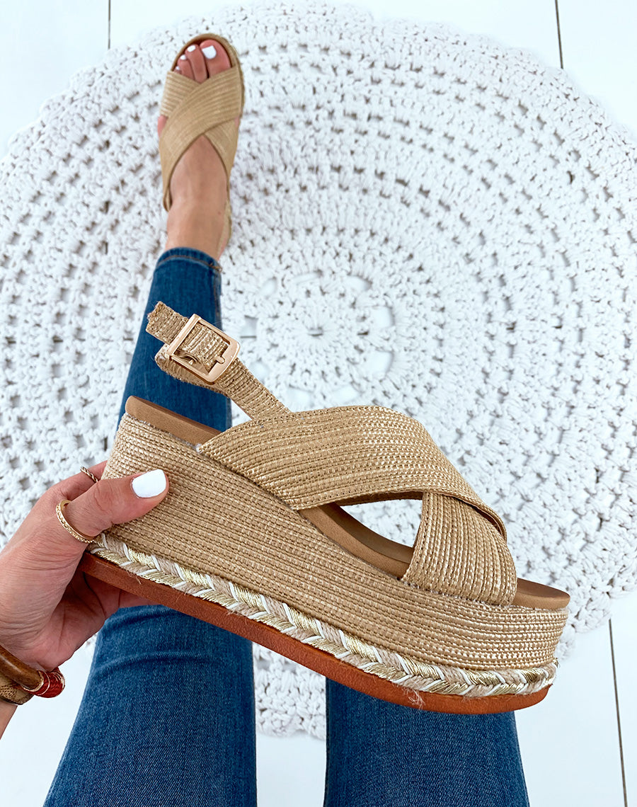 Espadrilles compensées gaufrées beiges