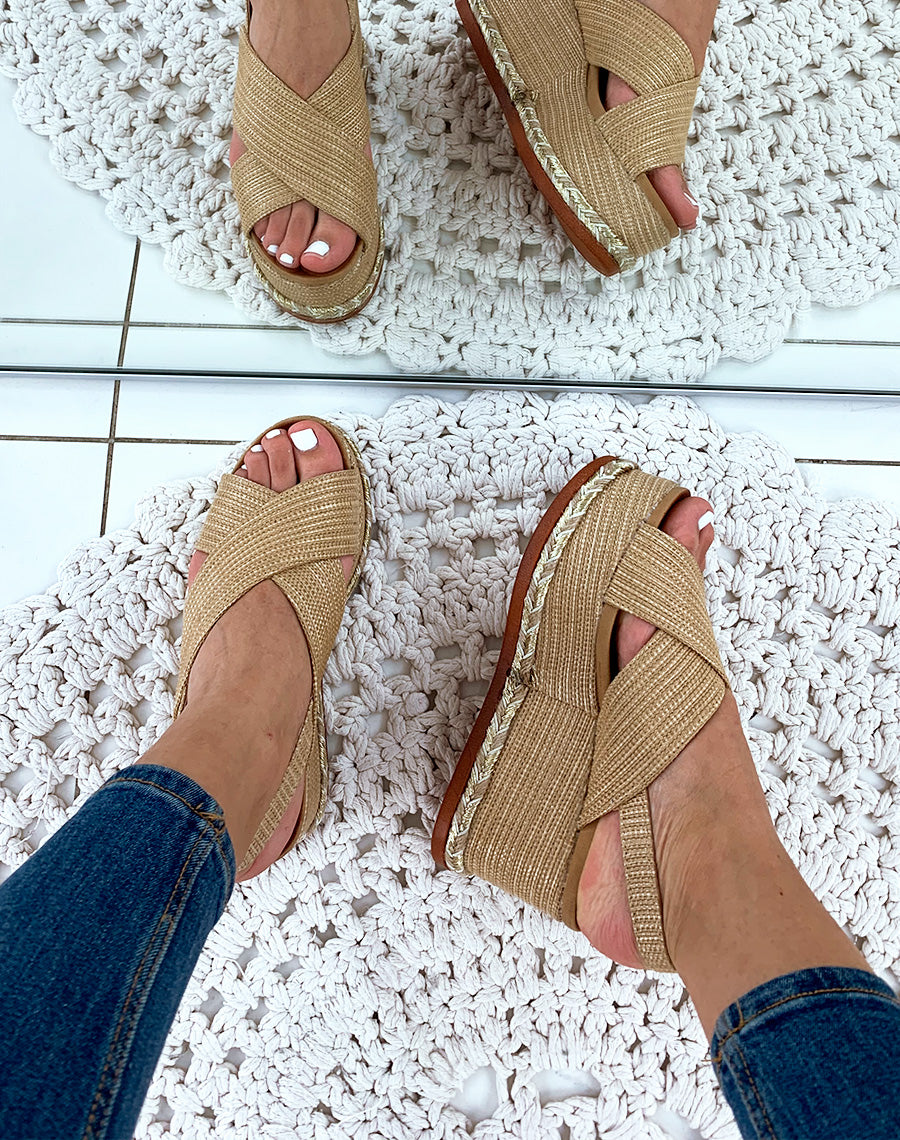 Espadrilles compensées gaufrées beiges