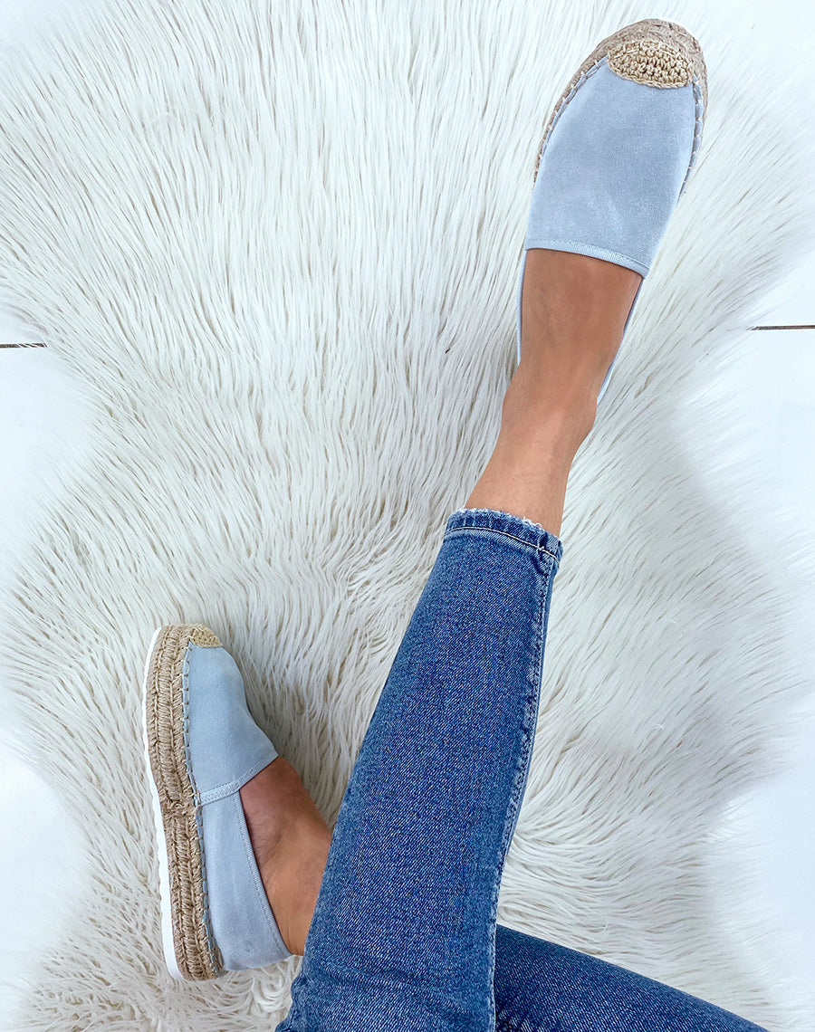 Espadrilles en jute et en suédine bleu clair