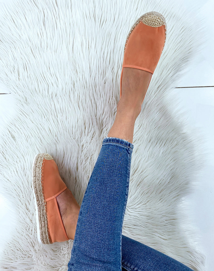 Espadrilles en jute et en suédine corail