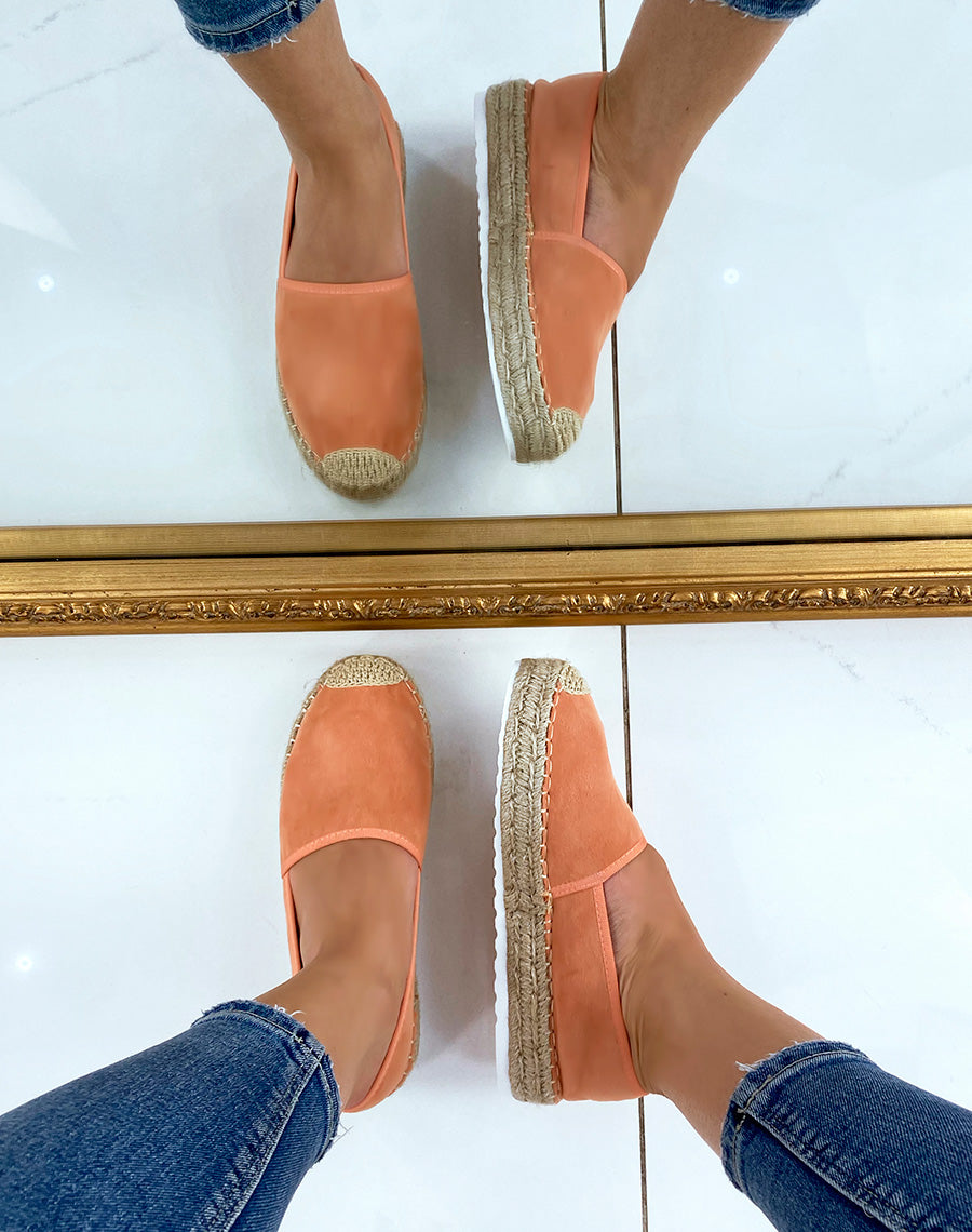 Espadrilles en jute et en suédine corail