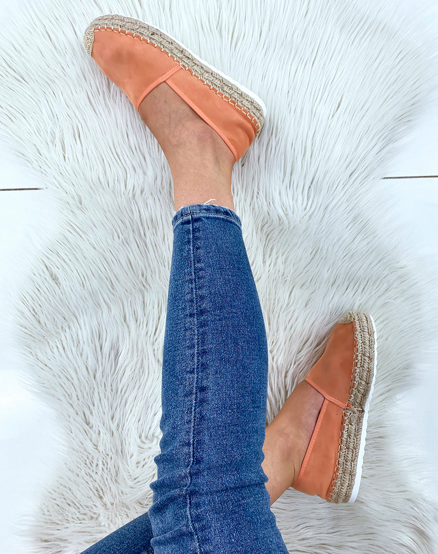 Espadrilles en jute et en suédine corail