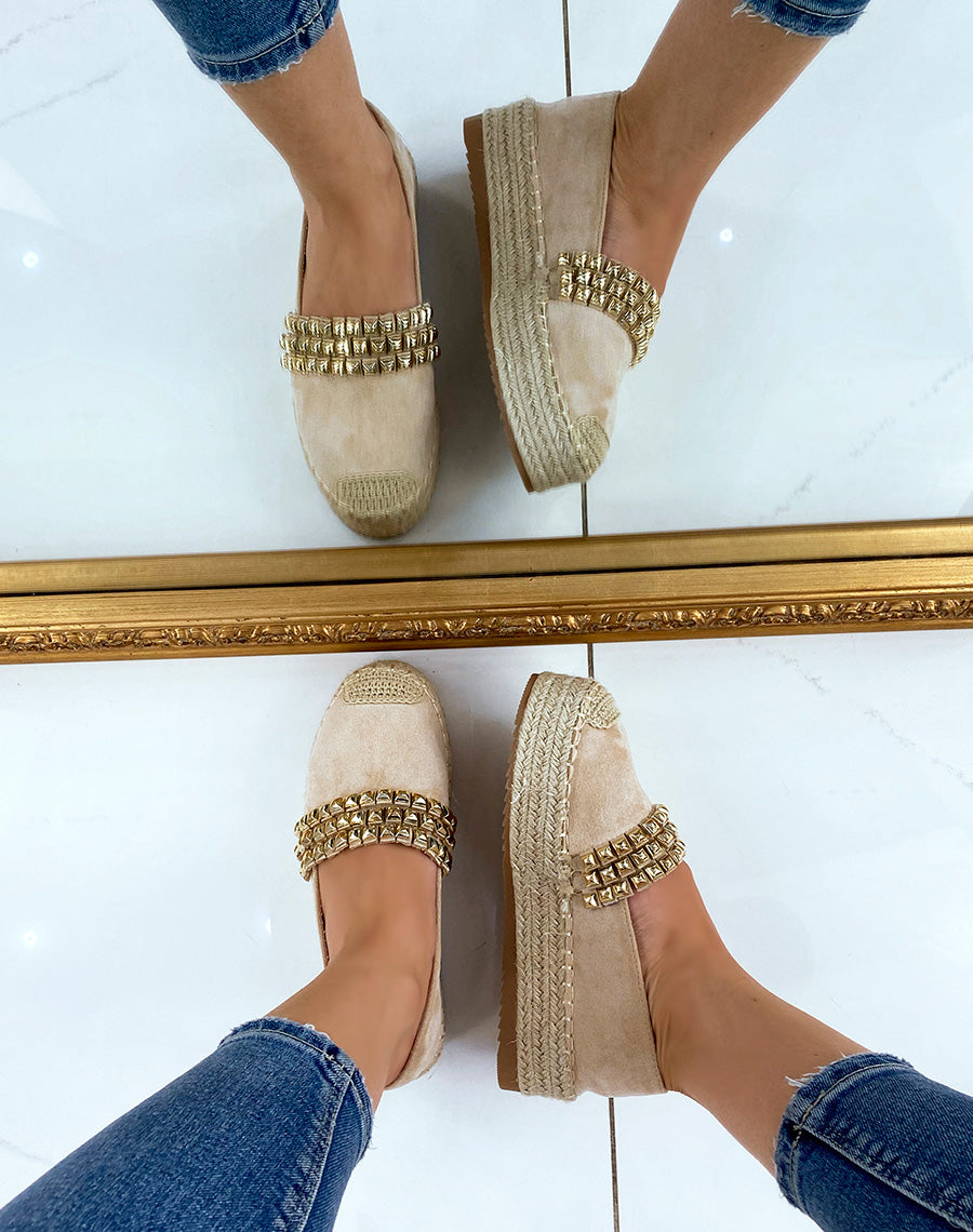 Espadrilles en suédine beige à détail clouté