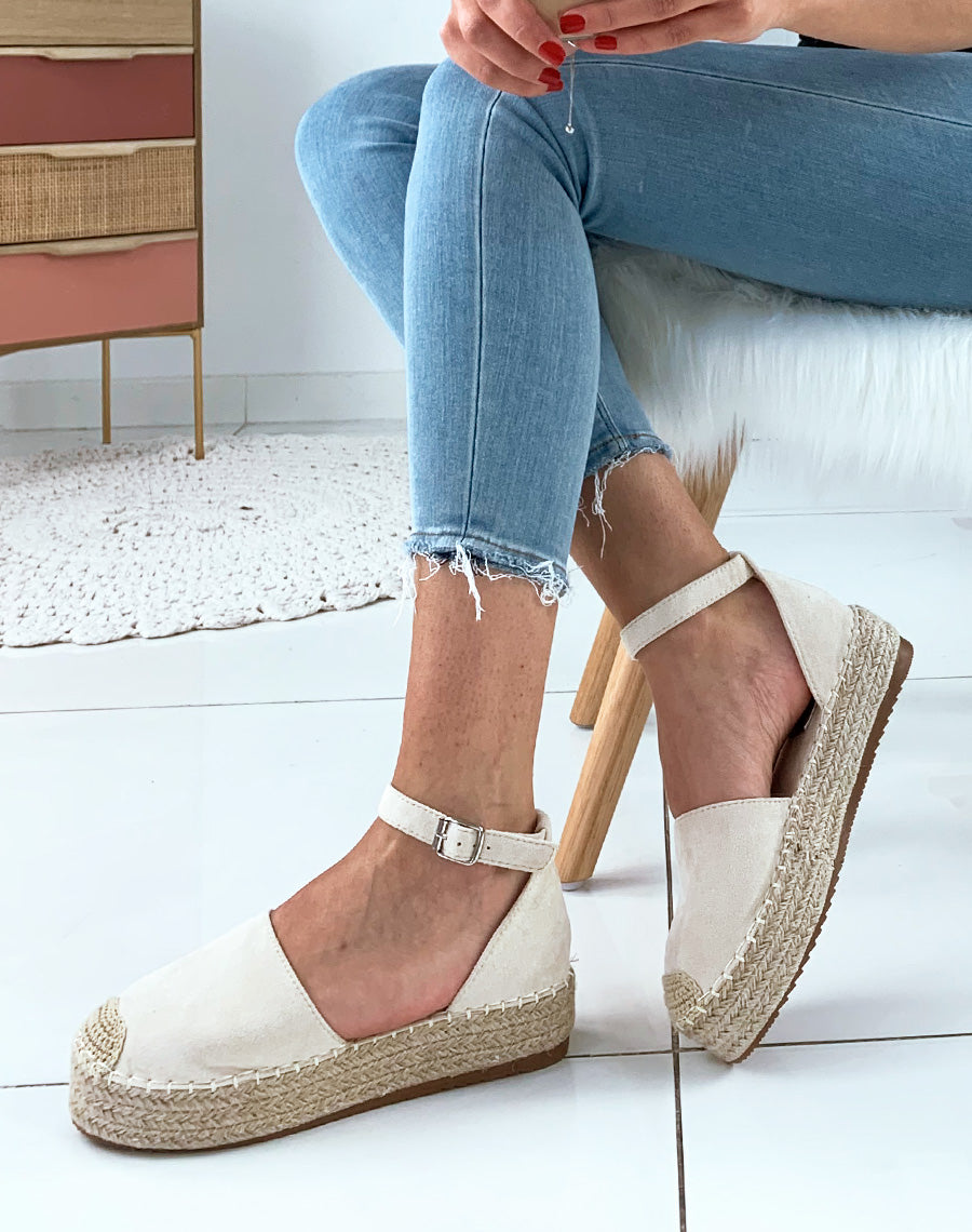 Espadrilles en suédine beiges à plateforme