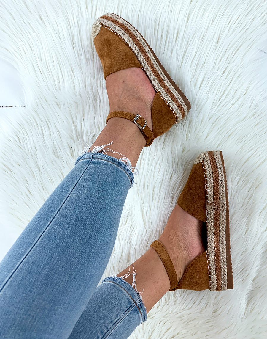 Espadrilles en suédine camel à plateforme