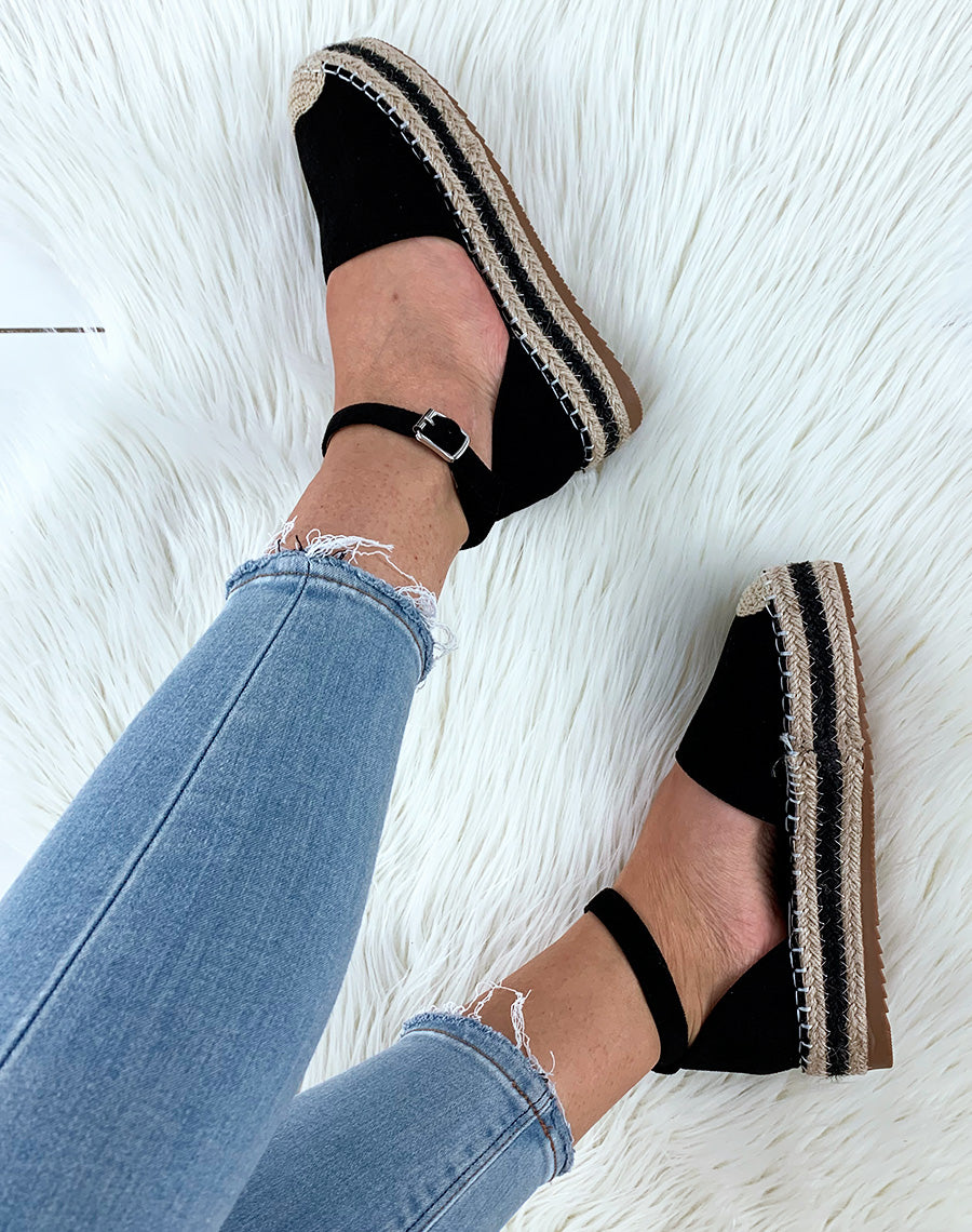 Espadrilles en suédine noires à plateforme