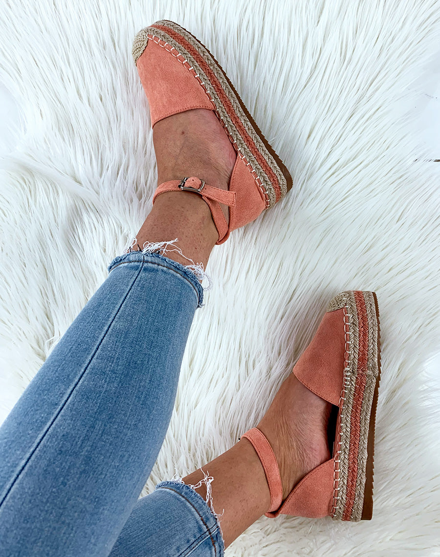 Espadrilles en suédine roses à plateforme