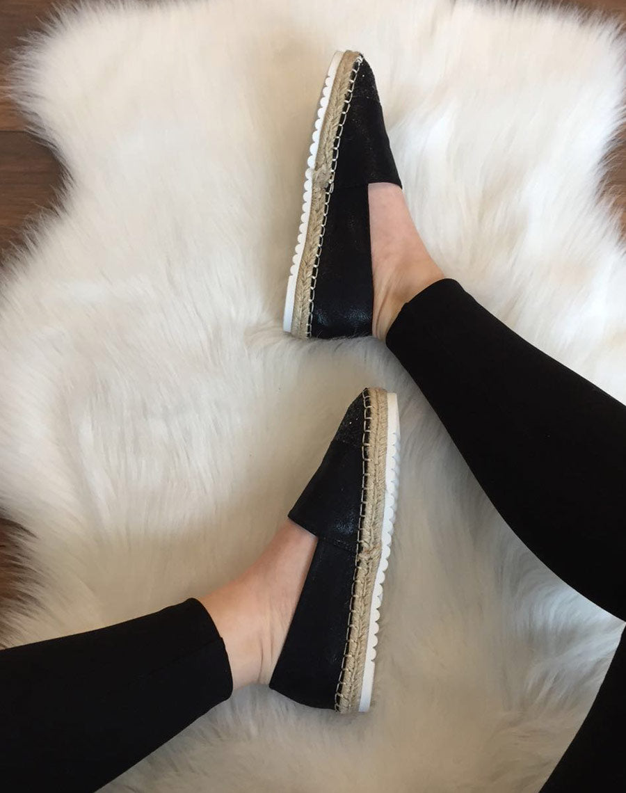 Espadrilles noires effet brillant