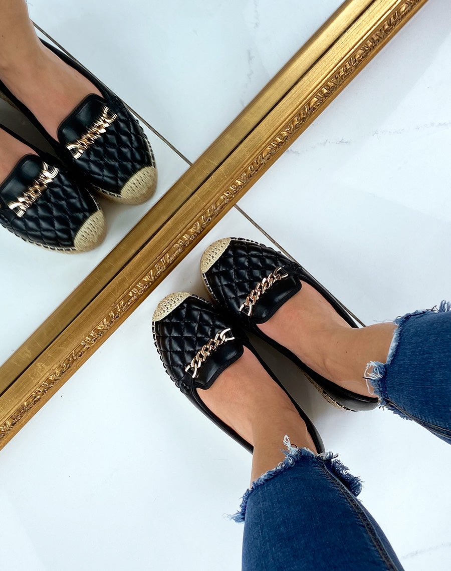 Espadrilles noires matelassées à plateforme