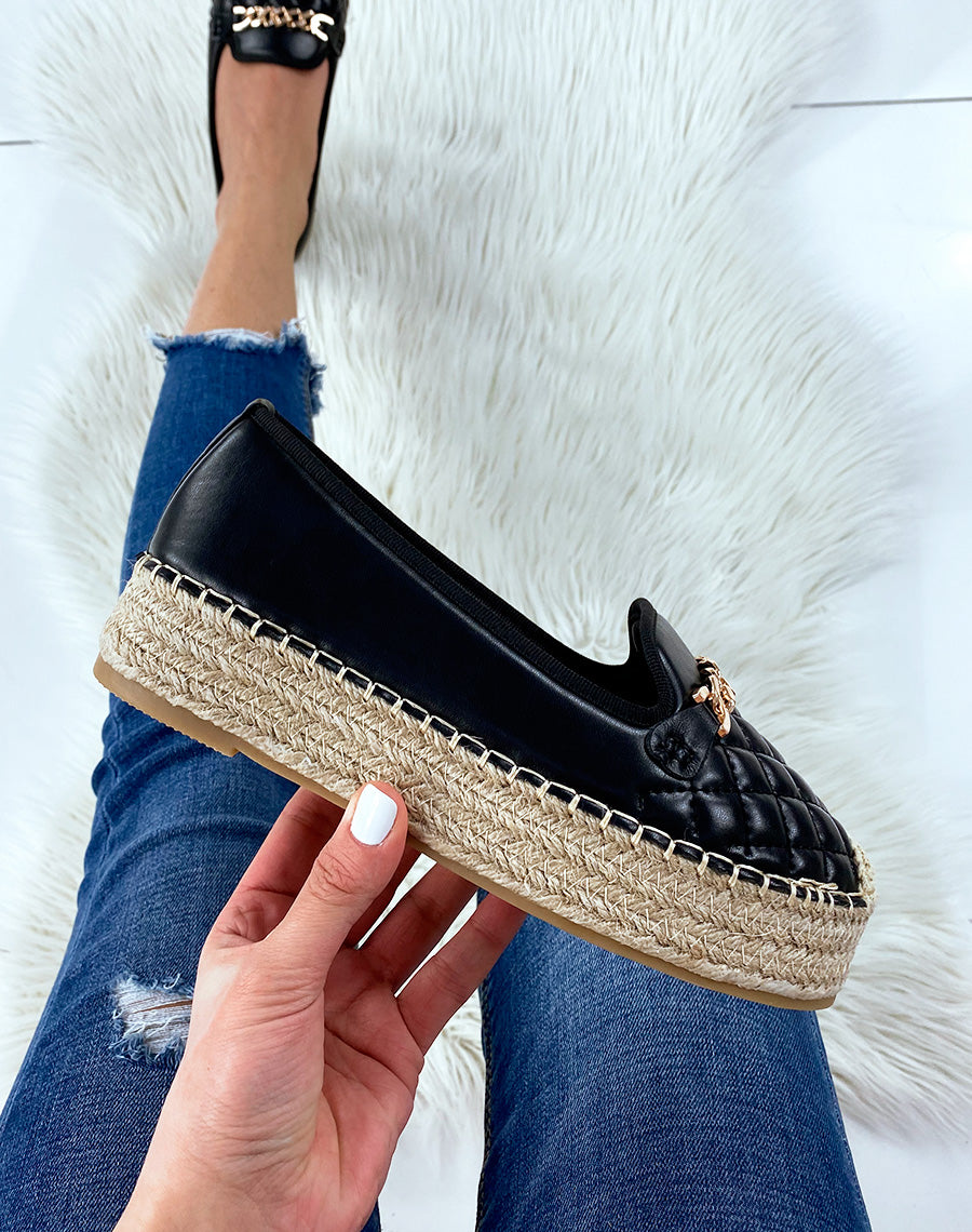 Espadrilles noires matelassées à plateforme