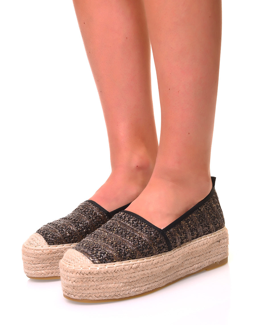 Espadrilles noires à plateforme en osier