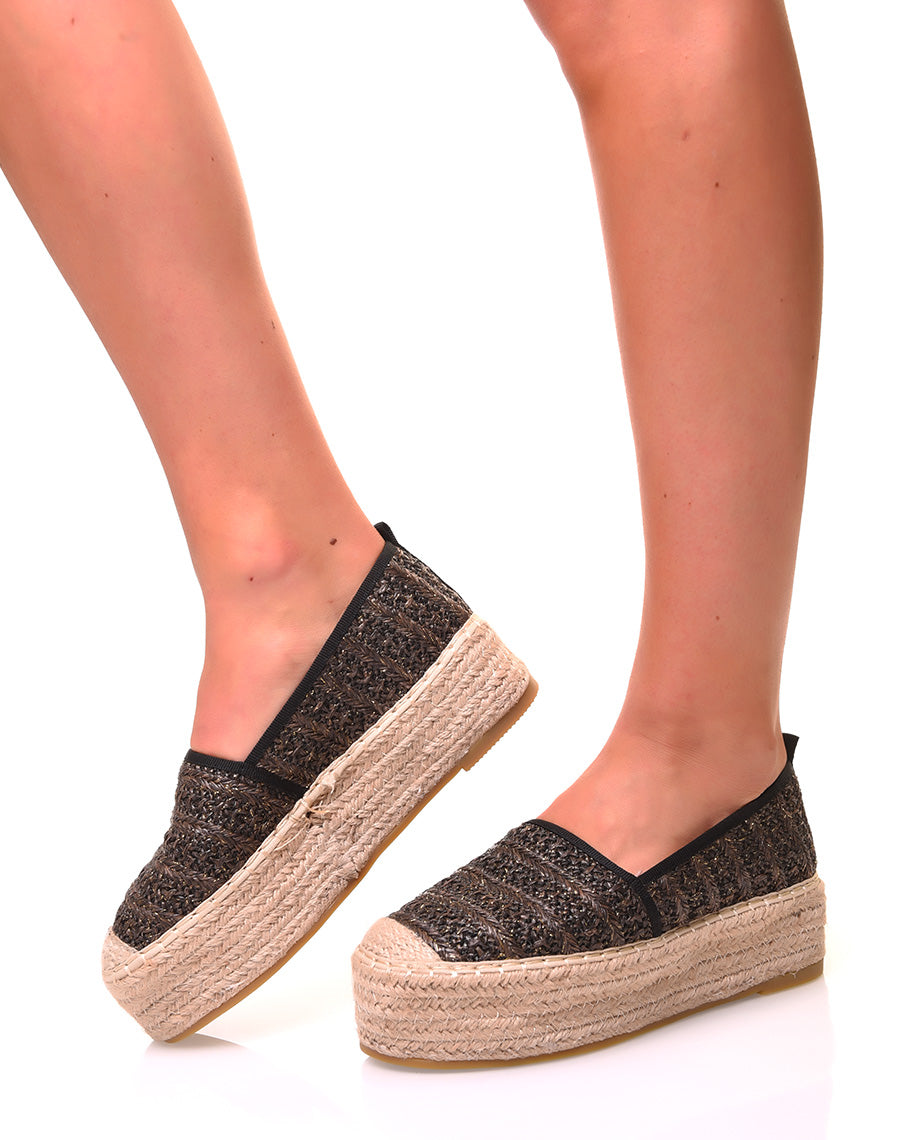 Espadrilles noires à plateforme en osier