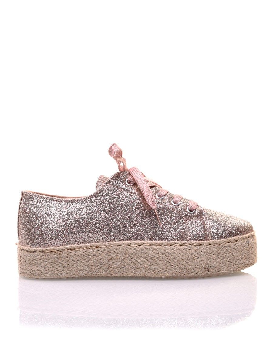 Espadrilles pailletées compensées roses
