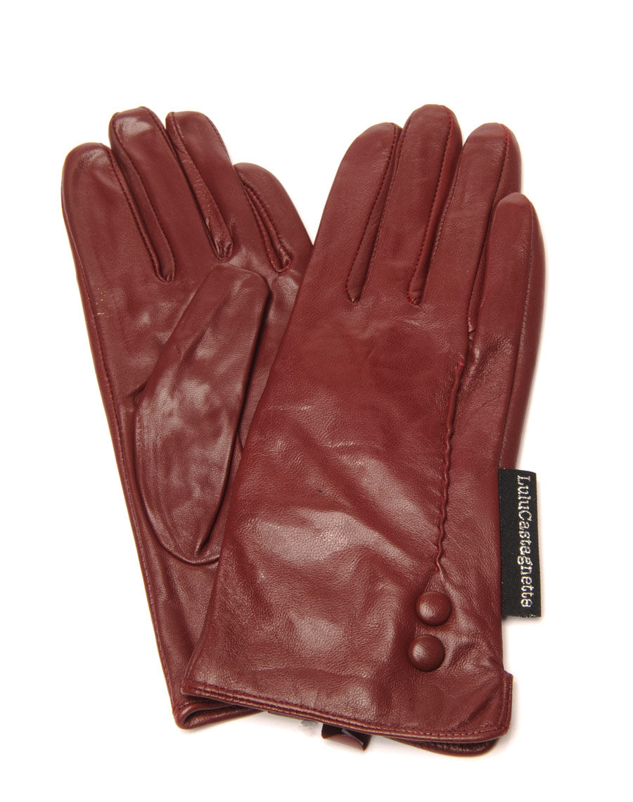Gants en cuir bordeaux LuluCastagnette 2 boutons déco