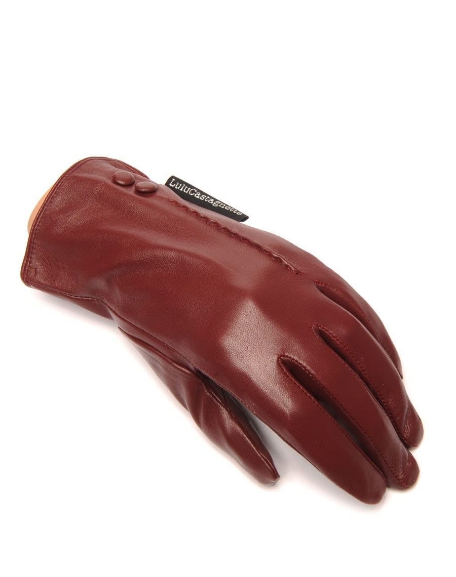Gants en cuir bordeaux LuluCastagnette 2 boutons déco