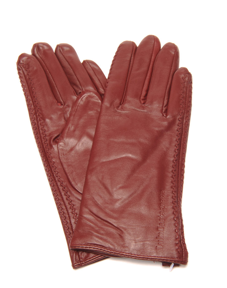 Gants en cuir bordeaux LuluCastagnette brodé