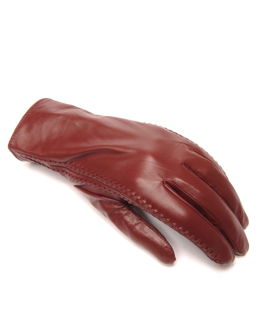 Gants en cuir bordeaux LuluCastagnette brodé