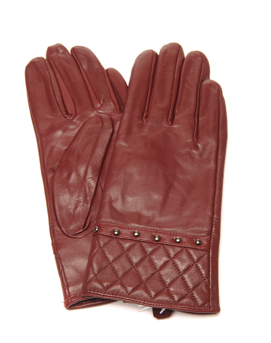 Gants en cuir bordeaux LuluCastagnette clouté