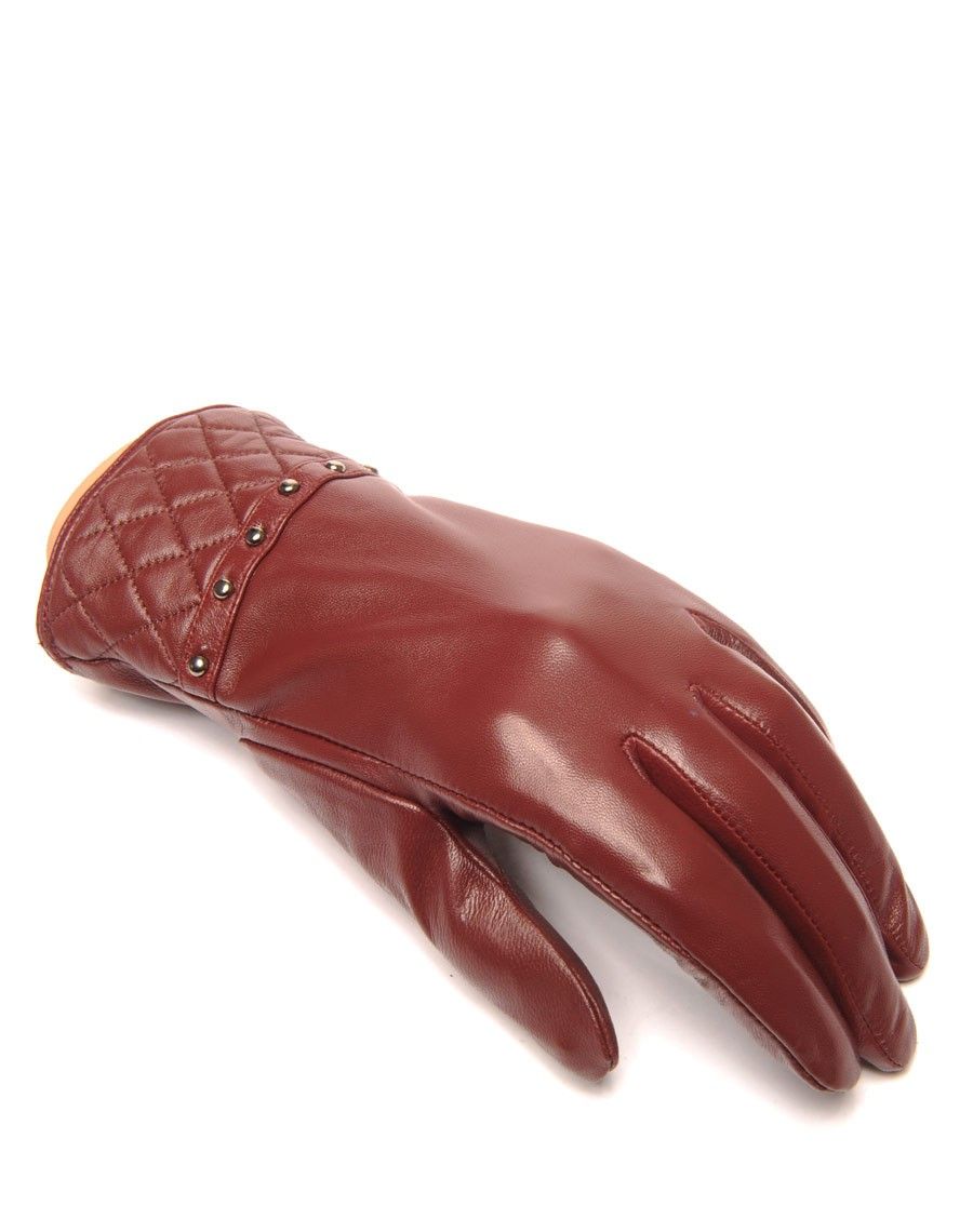 Gants en cuir bordeaux LuluCastagnette clouté