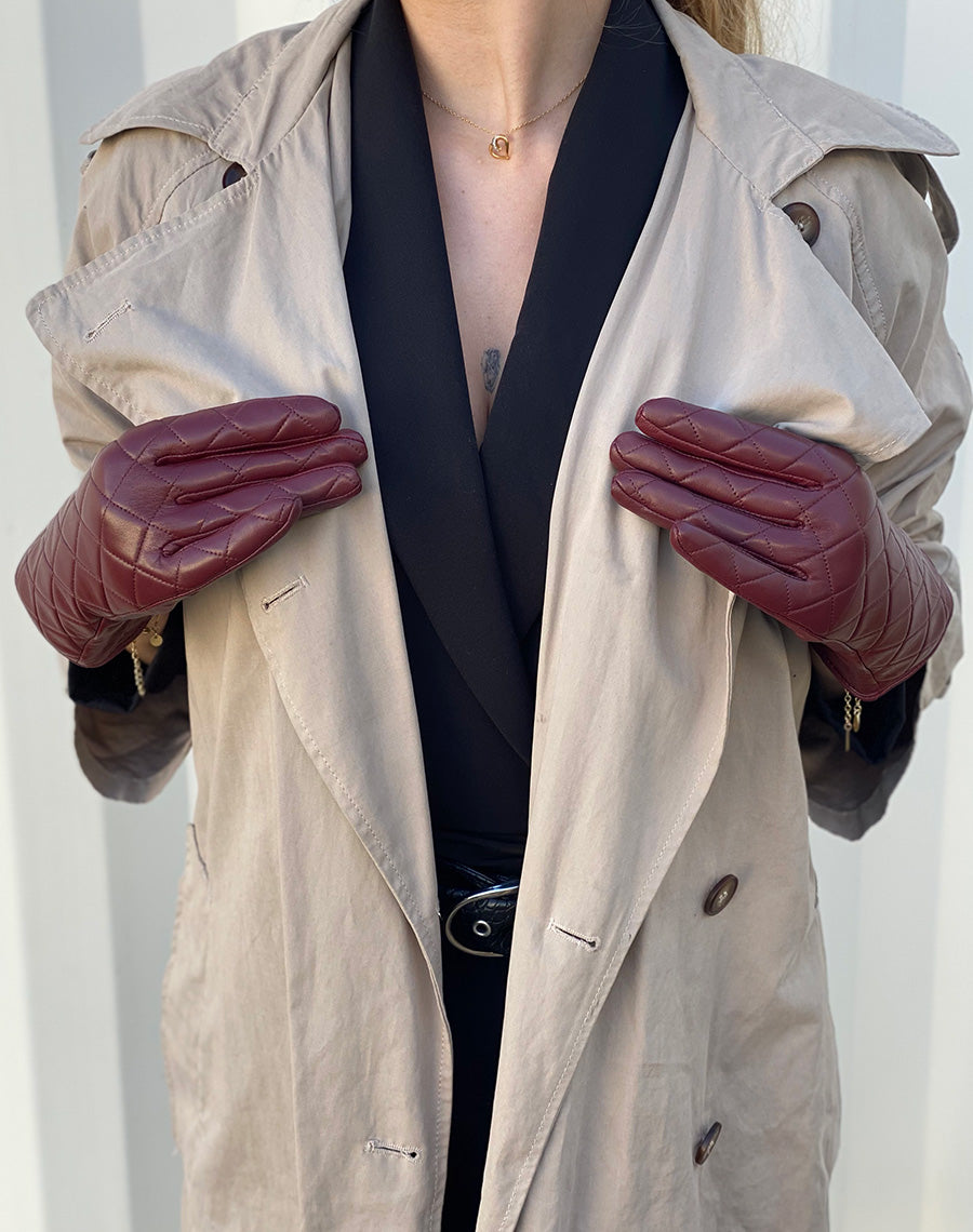Gants en cuir bordeaux LuluCastagnette matelassé 