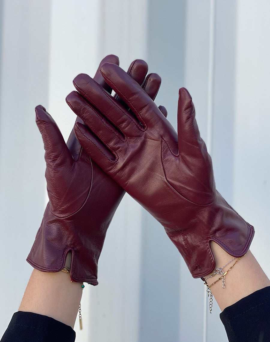 Gants en cuir bordeaux LuluCastagnette matelassé 