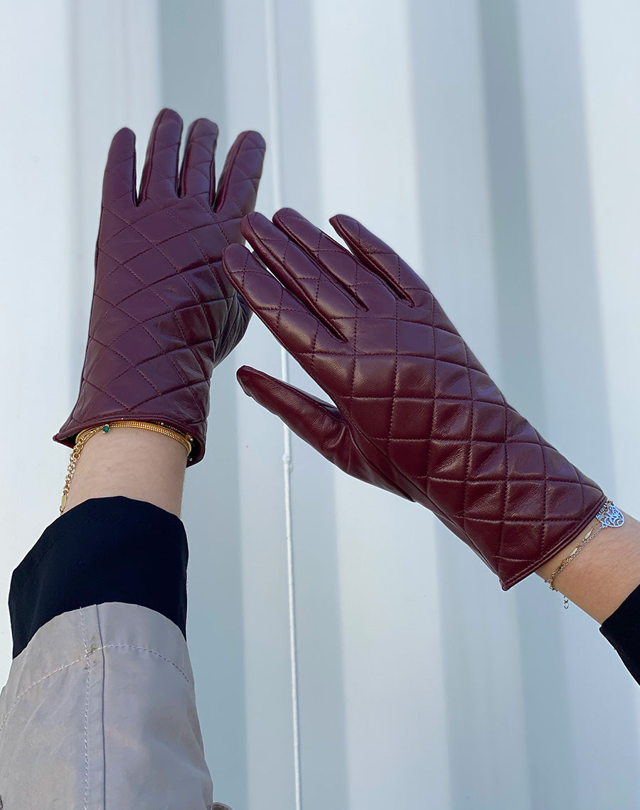 Gants en cuir bordeaux LuluCastagnette matelassé 