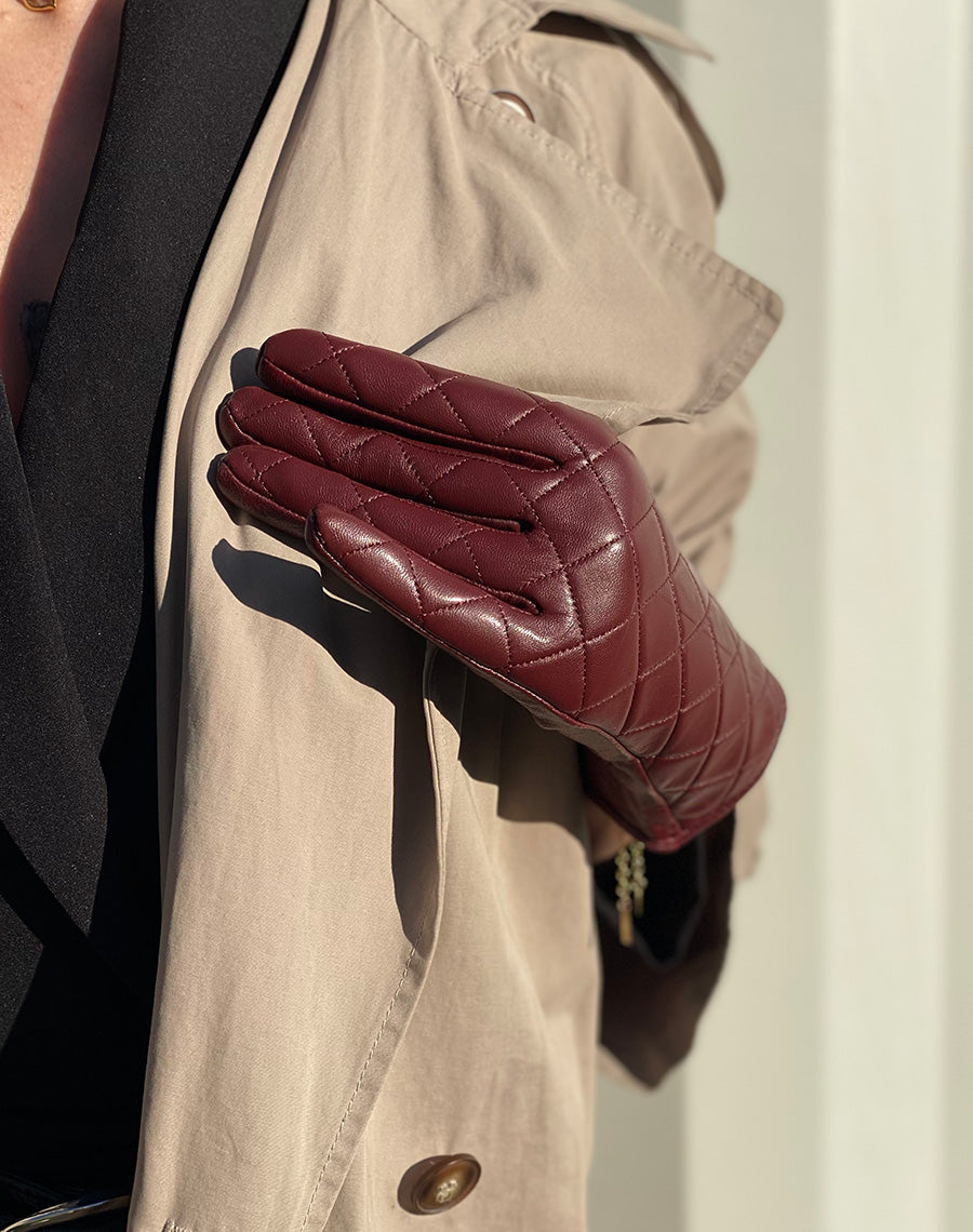 Gants en cuir bordeaux LuluCastagnette matelassé 