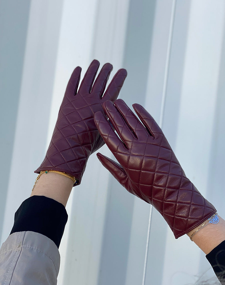 Gants en cuir bordeaux LuluCastagnette matelassé 