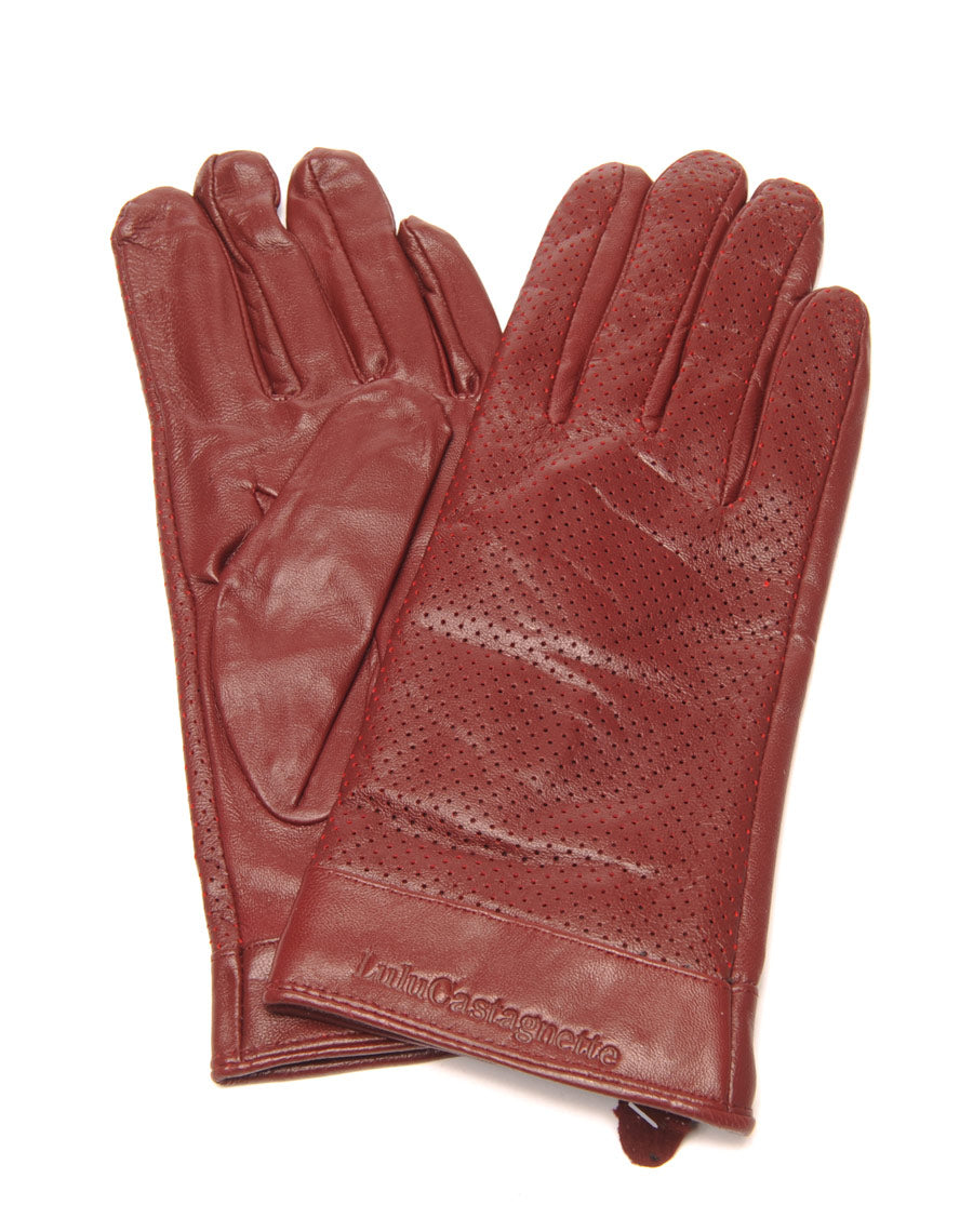 Gants en cuir bordeaux LuluCastagnette perforé 