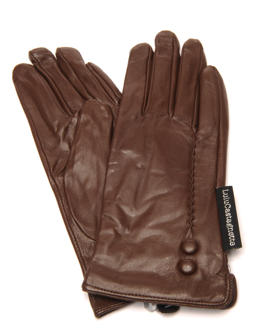 Gants en cuir chocolat LuluCastagnette 2 boutons déco