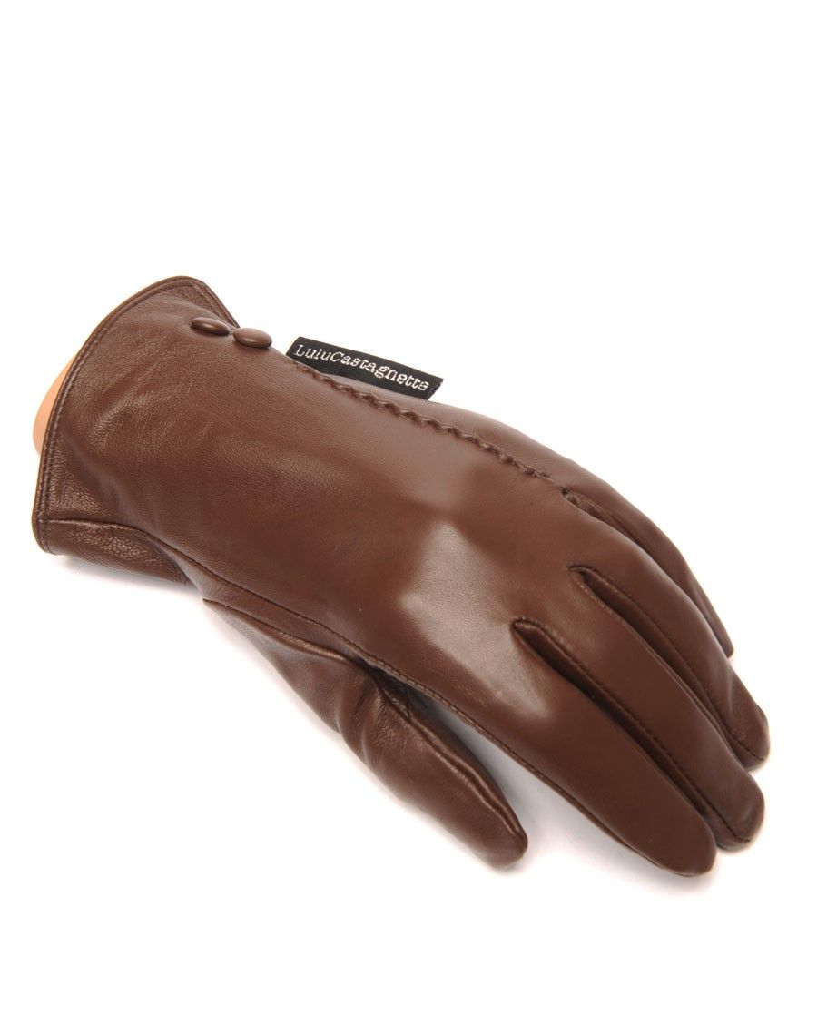 Gants en cuir chocolat LuluCastagnette 2 boutons déco