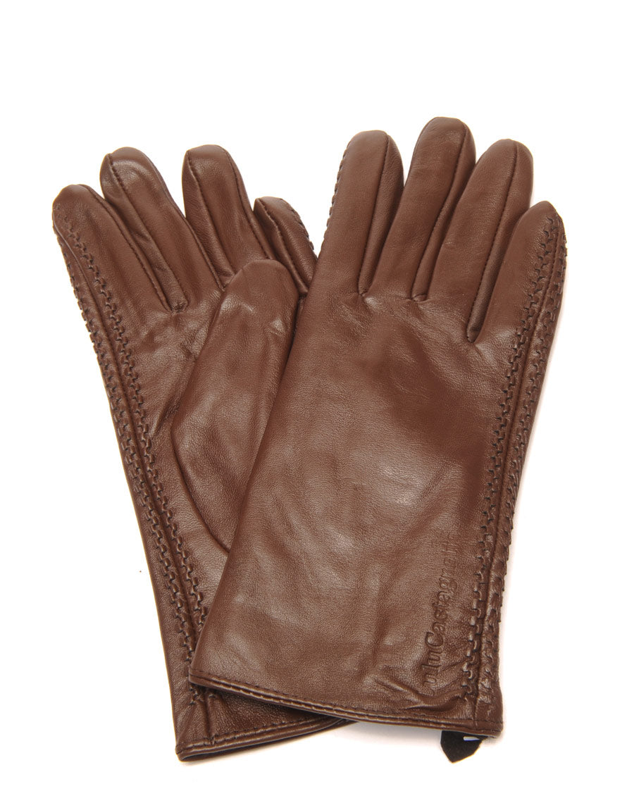 Gants en cuir chocolat LuluCastagnette brodé