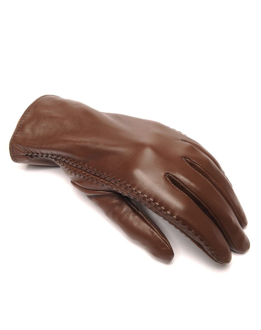 Gants en cuir chocolat LuluCastagnette brodé