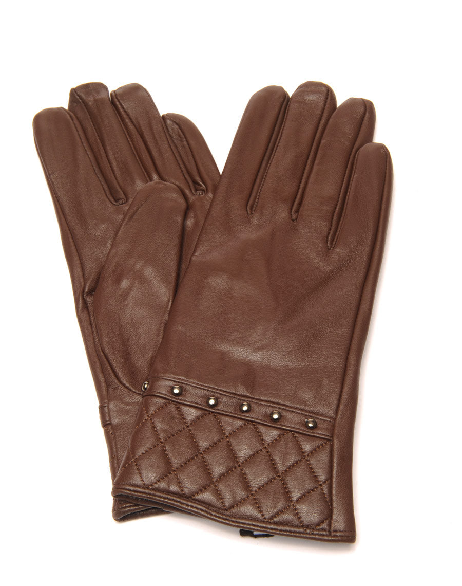 Gants en cuir chocolat LuluCastagnette clouté
