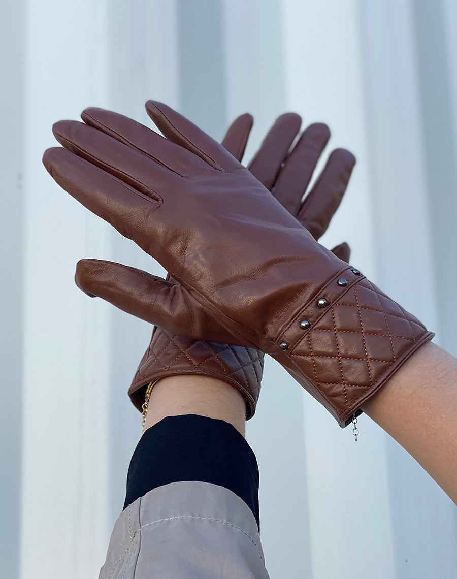 Gants en cuir chocolat LuluCastagnette clouté