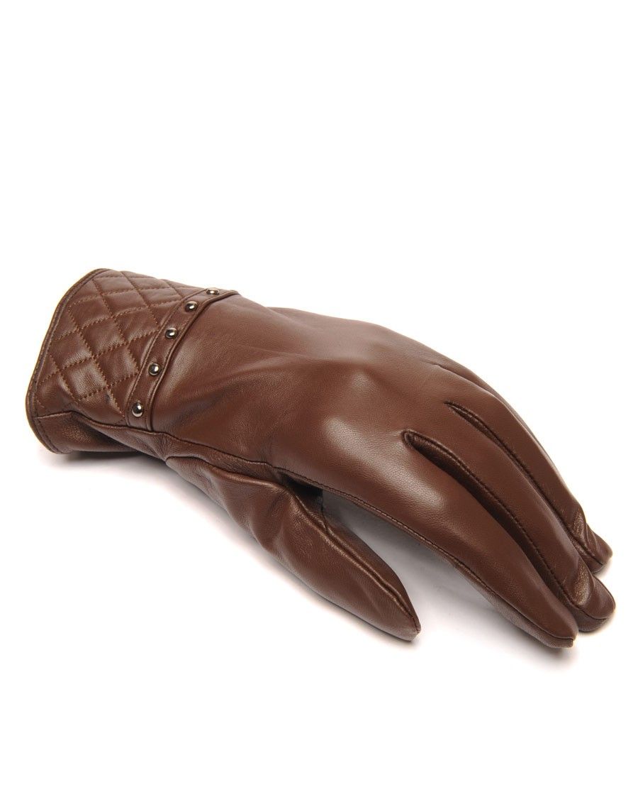 Gants en cuir chocolat LuluCastagnette clouté