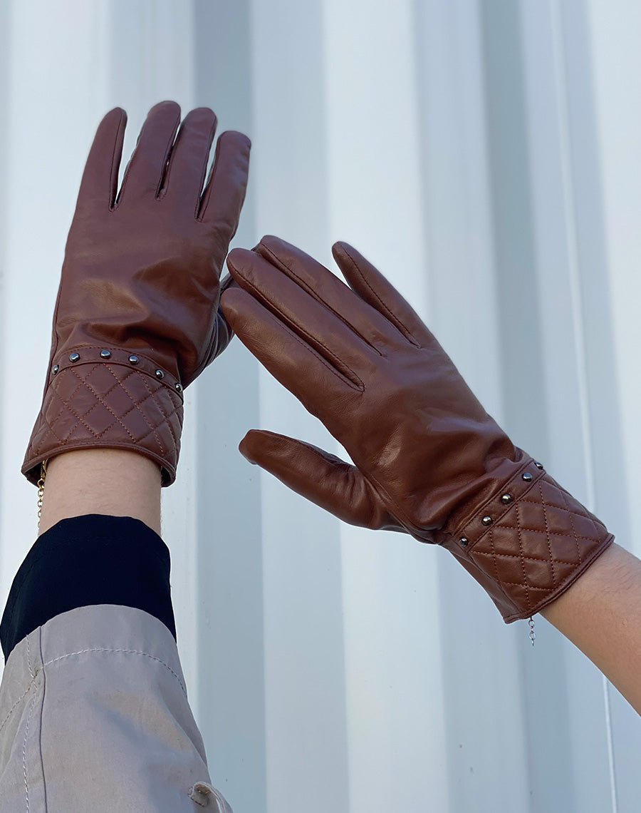 Gants en cuir chocolat LuluCastagnette clouté