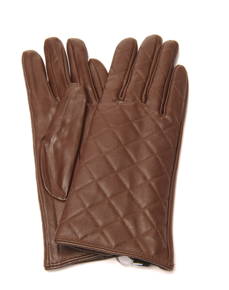 Gants en cuir chocolat LuluCastagnette matelassé 