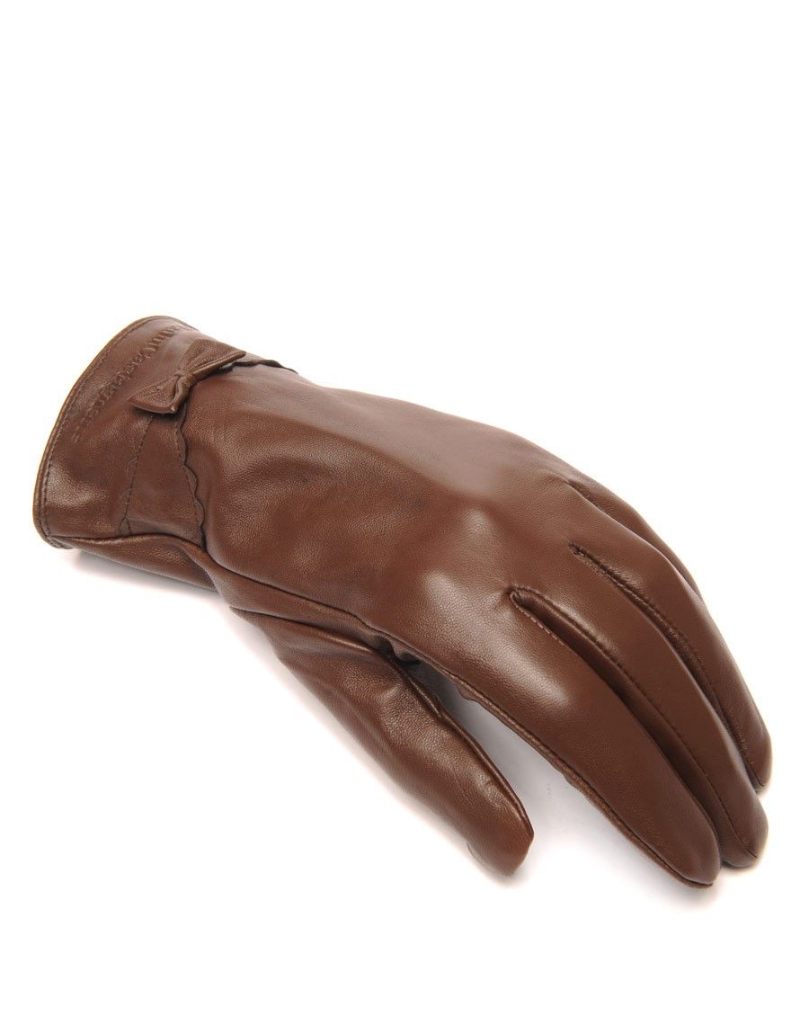 Gants en cuir chocolat LuluCastagnette noeud