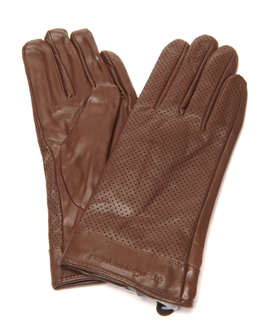Gants en cuir chocolat LuluCastagnette perforé 