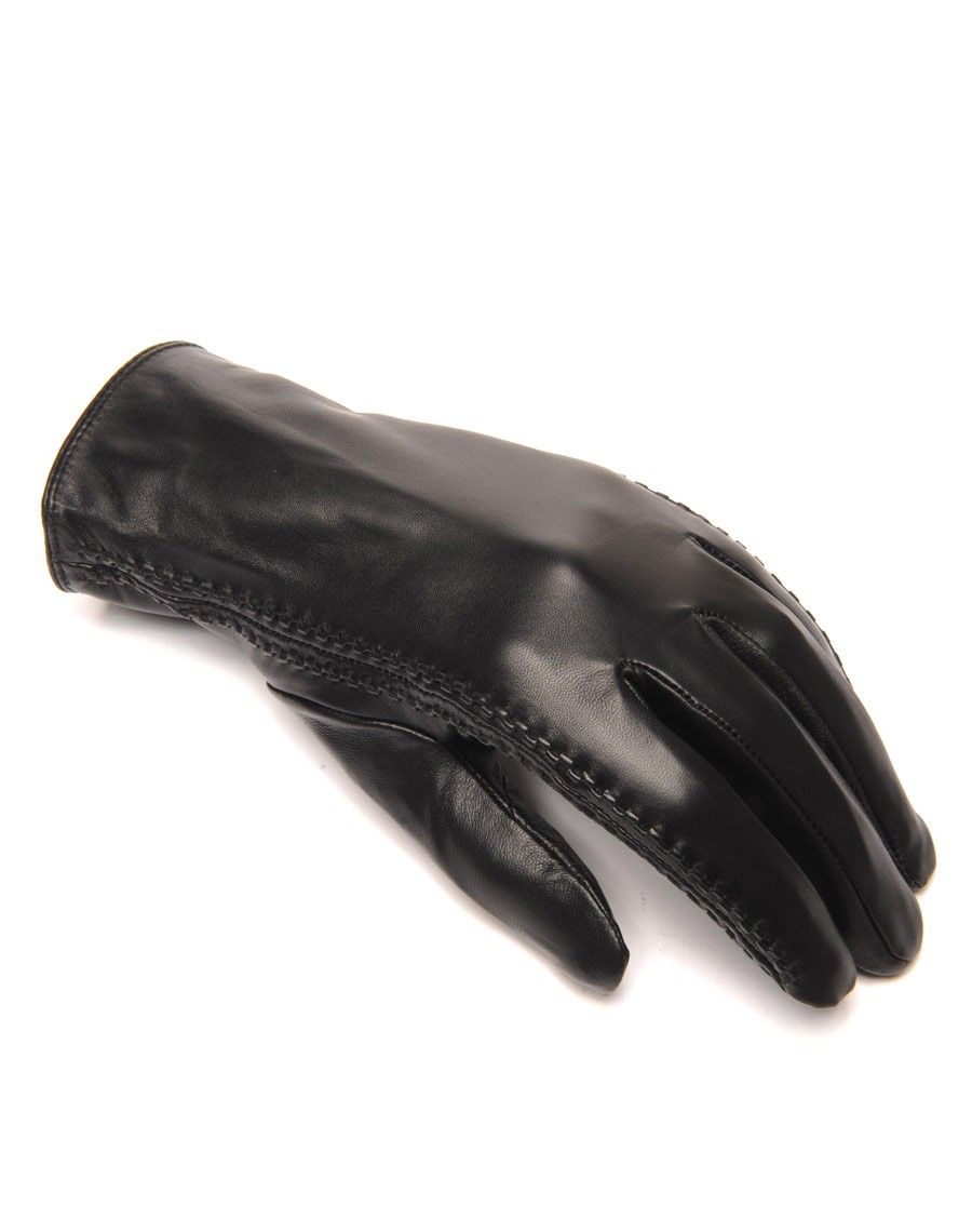Gants en cuir noir LuluCastagnette brodé